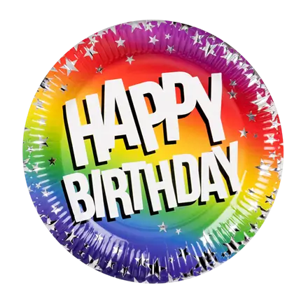 Set mit 10 Rainbow-Papiertellern 'Happy Birthday' (XL)