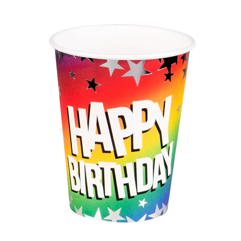 Set 10 Papierbecher Rainbow 'Happy Birthday' 25cl