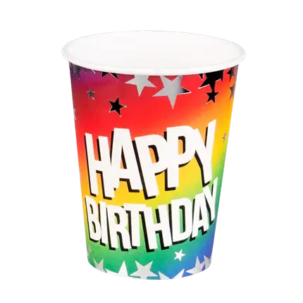 Set 10 Papierbecher Rainbow 'Happy Birthday' 25cl