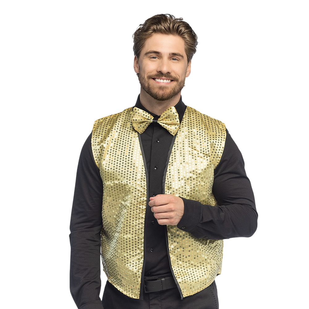 Paillettenweste und Fliege „Spangles“ – Größe M/L – Gold