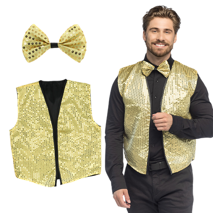 Paillettenweste und Fliege „Spangles“ – Größe M/L – Gold
