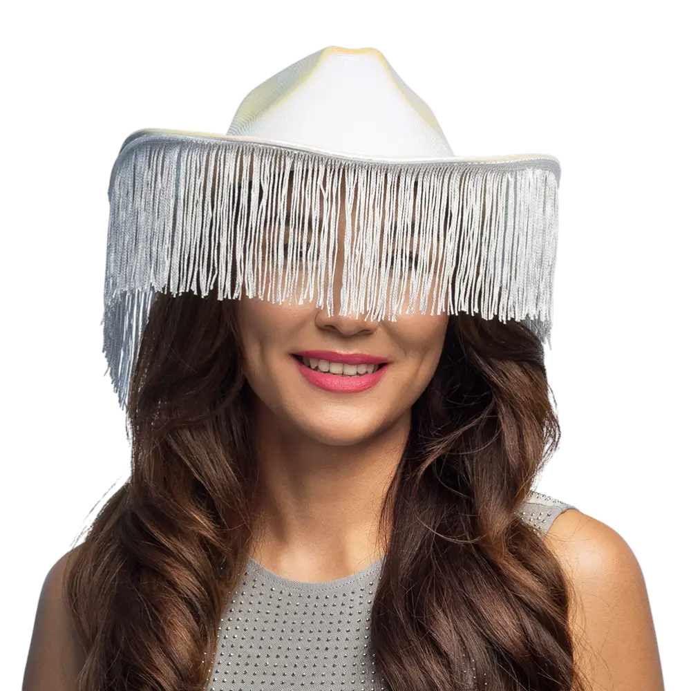 Cowboyhut mit Fransen für Kostüm "Fabulous" - Weiß