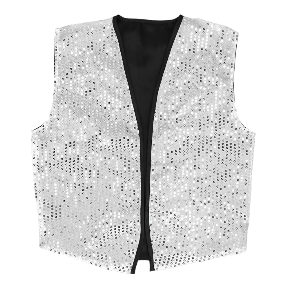 Weste mit Pailletten und Fliege "Spangles" - Größe M/L - Silber