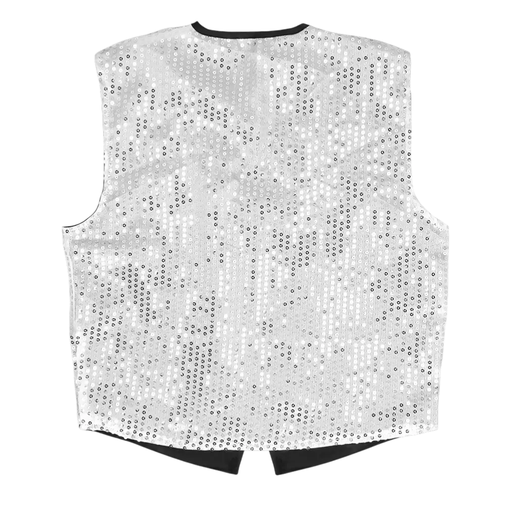 Weste mit Pailletten und Fliege "Spangles" - Größe M/L - Silber
