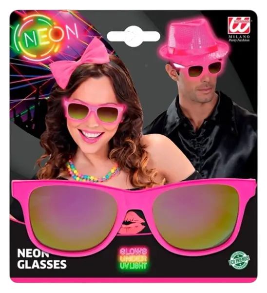 Neonbrille Pink Neon 80er Jahre - Verspiegelte Gläser mit Revo Effekt