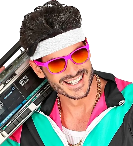 Neonbrille Pink Neon 80er Jahre - Verspiegelte Gläser mit Revo Effekt