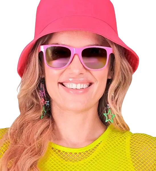 Neonbrille Pink Neon 80er Jahre - Verspiegelte Gläser mit Revo Effekt