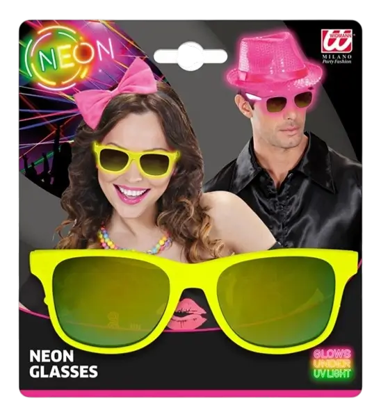 Neonbrille Neongelb Neon 80er Jahre - Verspiegelte Gläser mit Revo Effekt