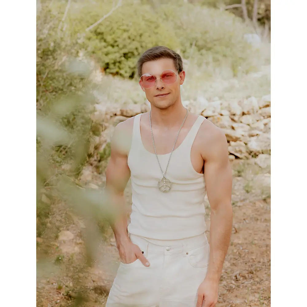 Hippie Peace Halskette - Halskette mit Friedenssymbol 60er Jahre