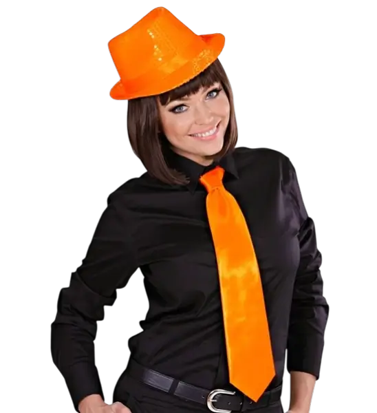 Krawatte Satin Orange Fluo - 80er Jahre Party-Accessoire