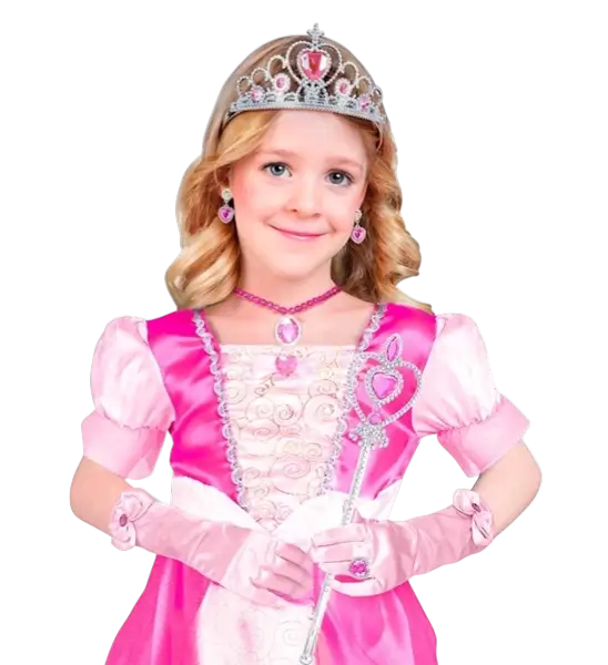 Komplettes Prinzessinnen-Set - Tiara, Handschuhe, Halskette, Ring und Baguette