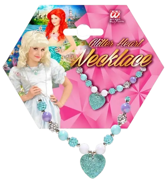 Bunte Perlen mit blauem Strass-Herz Halskette