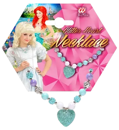 Bunte Perlen mit blauem Strass-Herz Halskette