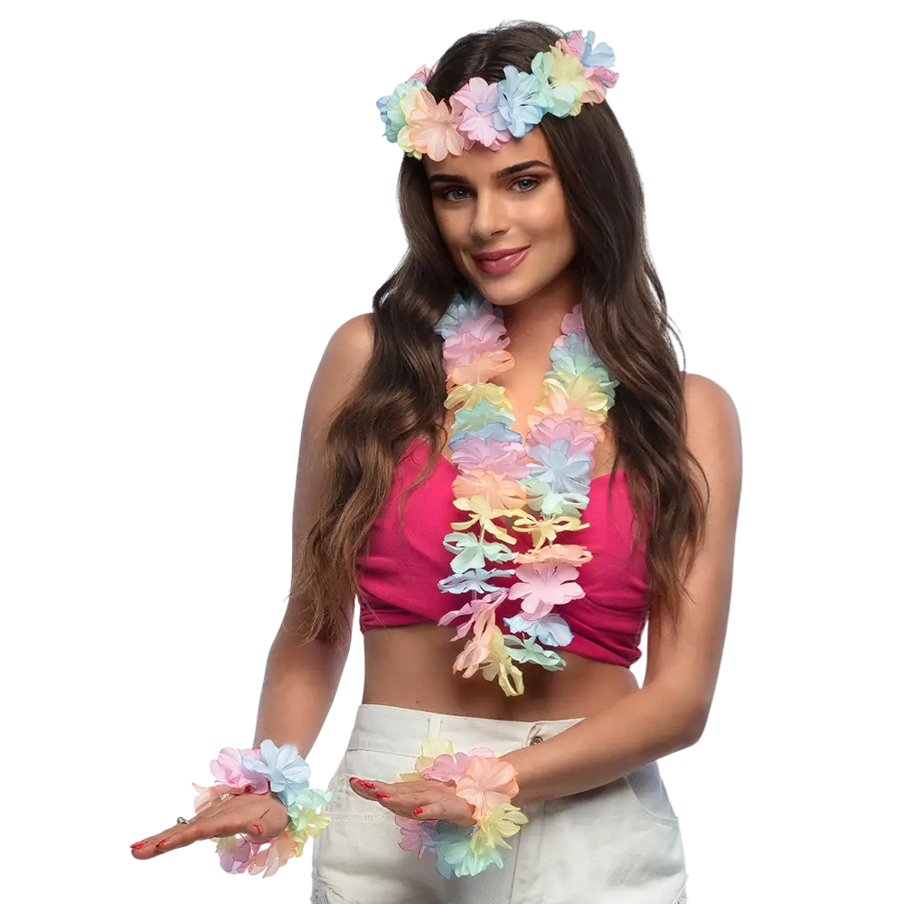 Pastellfarbenes Hawaii-Set - Zubehör für Hawaii-Kostüme