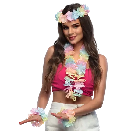 Pastellfarbenes Hawaii-Set - Zubehör für Hawaii-Kostüme