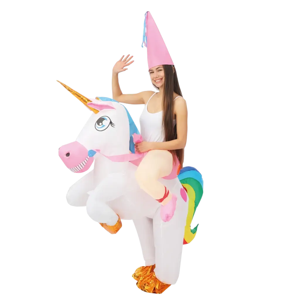 Aufblasbares Einhorn mit Reiter Erwachsenenkostüm - WJT-Kostüm Einheitsgröße
