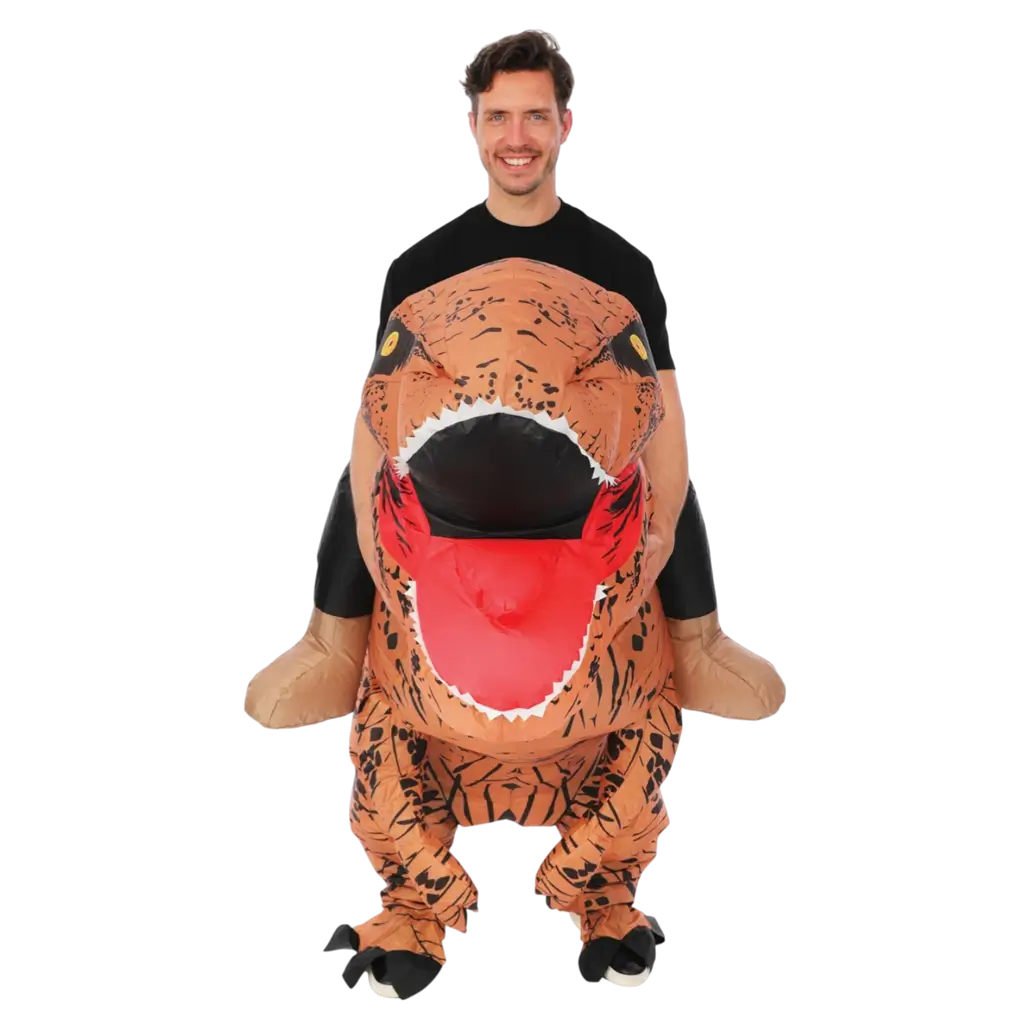 Aufblasbares Kostüm Dinosaurier mit Reiter Erwachsene - Partykostüm Einheitsgröße
