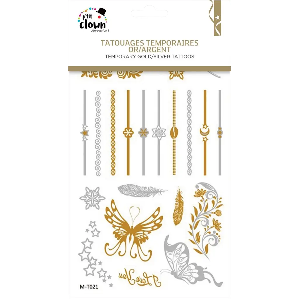 Vergängliches Tattoo Gold und Silber - Partyzubehör