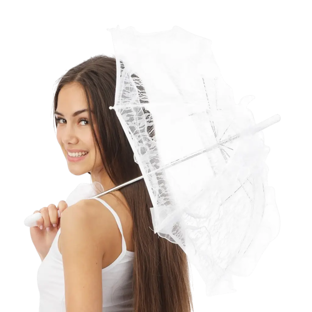 Sonnenschirm aus weißer Spitze 50 cm - Kostümzubehör