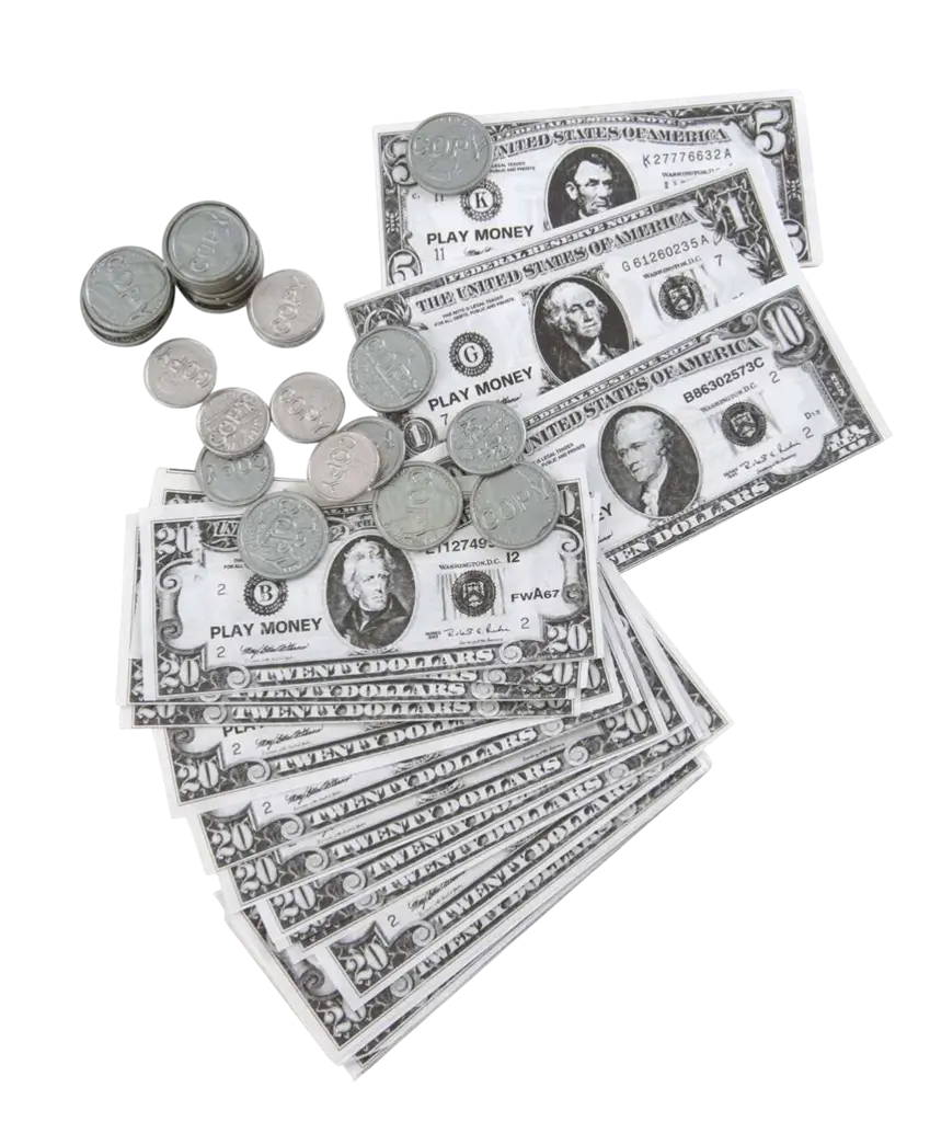 Dollars Kit Münzen und Scheine - Kostümzubehör