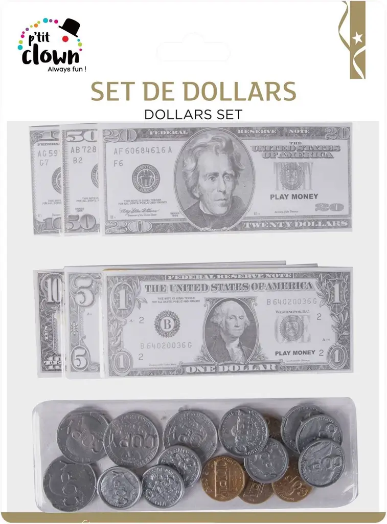 Dollars Kit Münzen und Scheine - Kostümzubehör