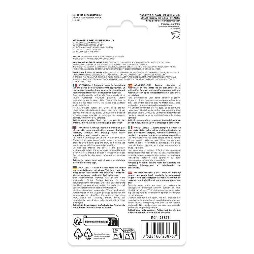 Schminkset Fluo Gelb - Kostümzubehör