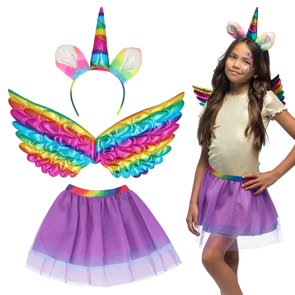 Kinder Regenbogen Einhorn Set - Zubehör Kostüm Fee Fantasy