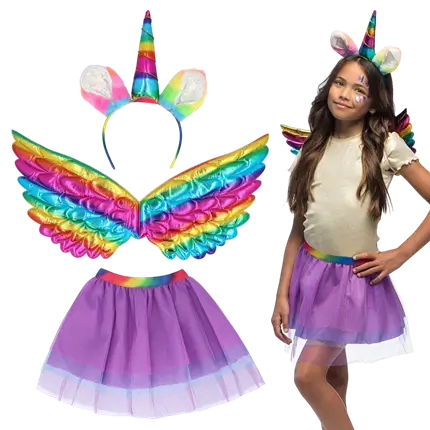 Kinder Regenbogen Einhorn Set - Zubehör Kostüm Fee Fantasy