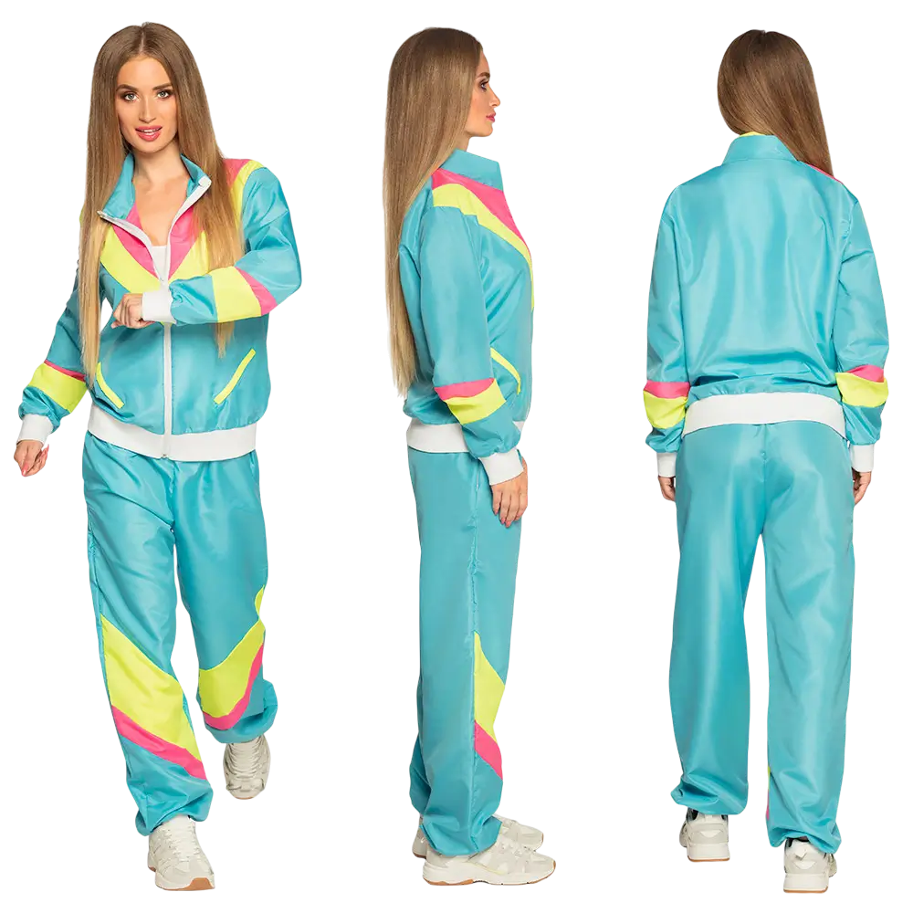 Retro-Trainingsanzug Frau Neonblau - S