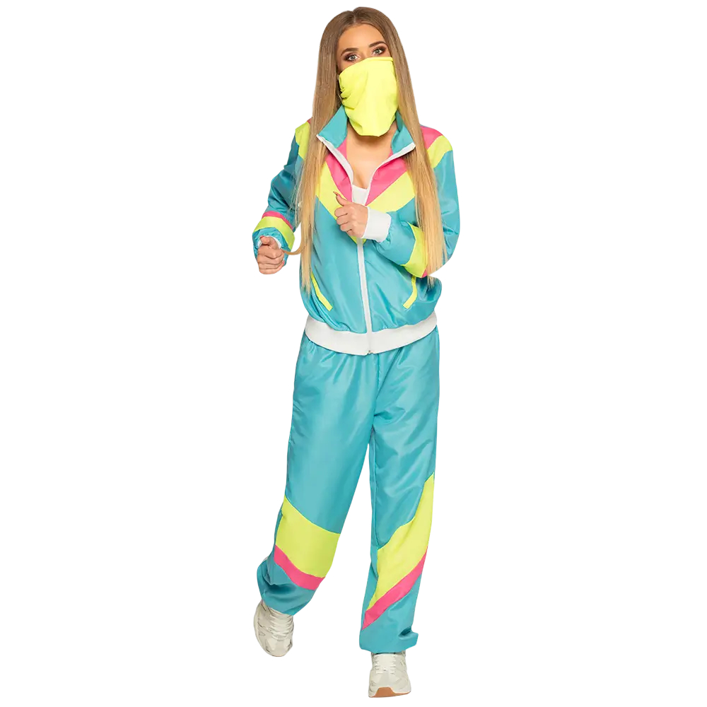 Retro-Trainingsanzug Frau Neonblau - S