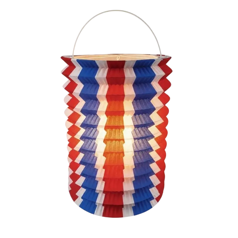 12 Dreifarbige Lampions aus Papier blau weiß rot - 16 cm