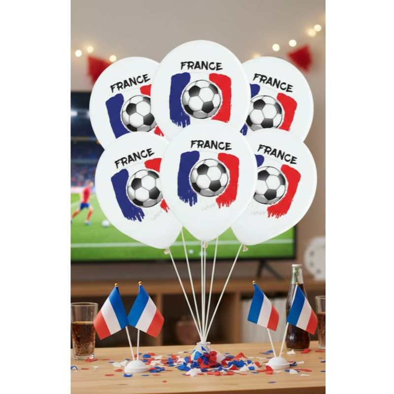 6 Luftballons bedruckt Frankreich Flagge Fußball 30 cm