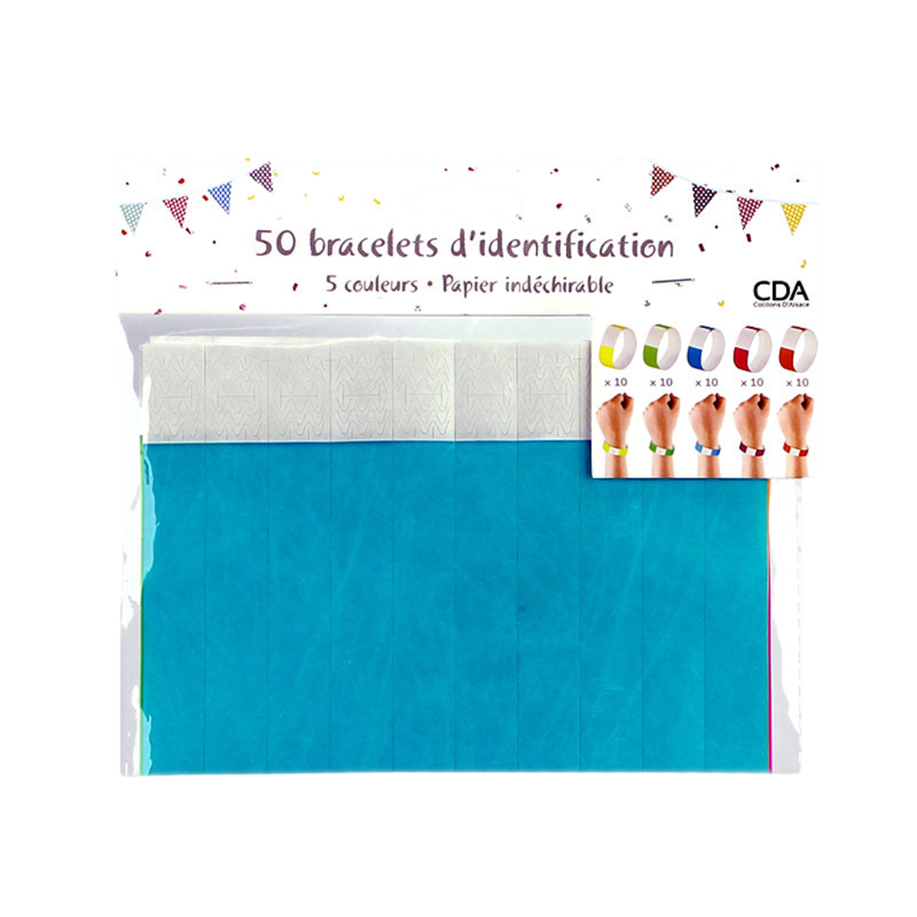 50 Identifikationsarmbänder Papier Mix-Farben - unzerreißbar