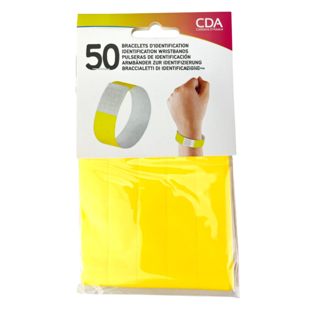 50 Identifikationsarmbänder aus Papier GELB - unzerreißbar