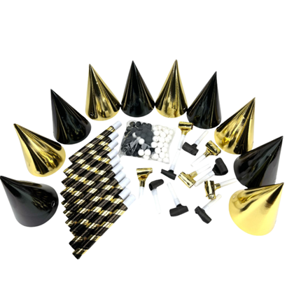 Party-Kit Kotillons 10 Personen Gold und Schwarz