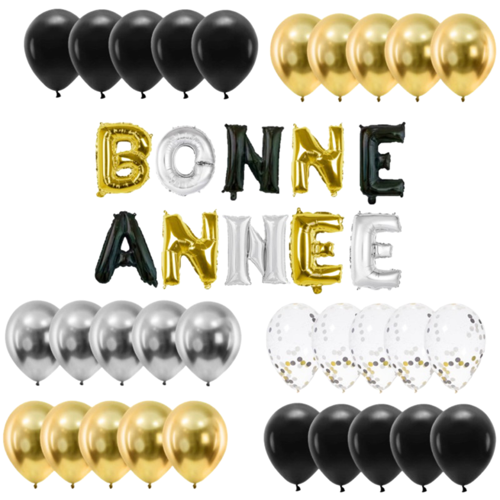 Deko-Set Neujahr 40 Luftballons 30 cm - 30 Latexballons + GUTES NEUES JAHR 30 cm