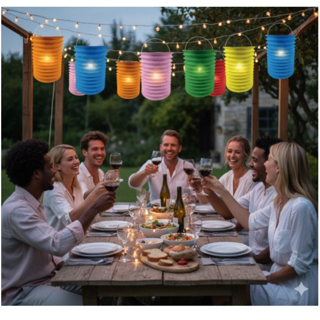 12 bunte Papierlampions - 16 cm