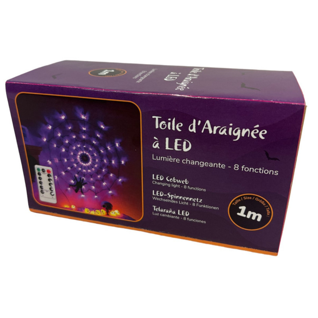 LED-Leinwand 1m + 1 Spinne 34 cm mit wechselnden Lichtern (Batteriekasten)