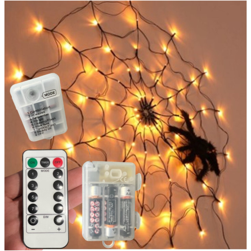LED-Leinwand 1m + 1 Spinne 34 cm mit wechselnden Lichtern (Batteriekasten)