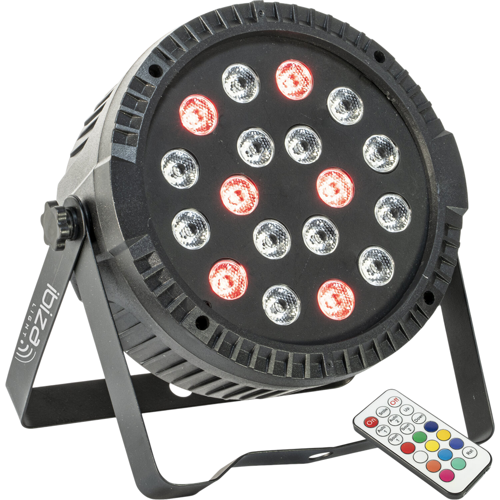 PAR-Scheinwerfer EXTRA-PLATT - 18 Leds RGB 1W (6 rot, 6 grün, 6 blau) - Ibiza light