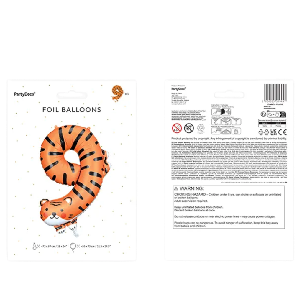 Aluminium Tiger Ballon - Ziffer 9