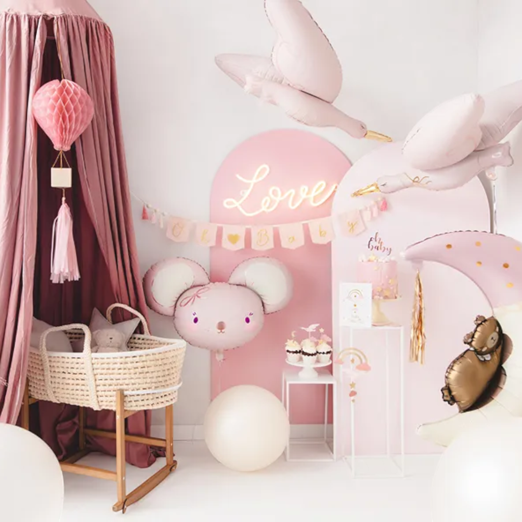 Aluminiumballon Storch, 103 x 60 cm, knallpink