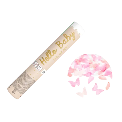 Konfettikanone Gender Reveal mit Schmetterlingen Rosen 20 cm