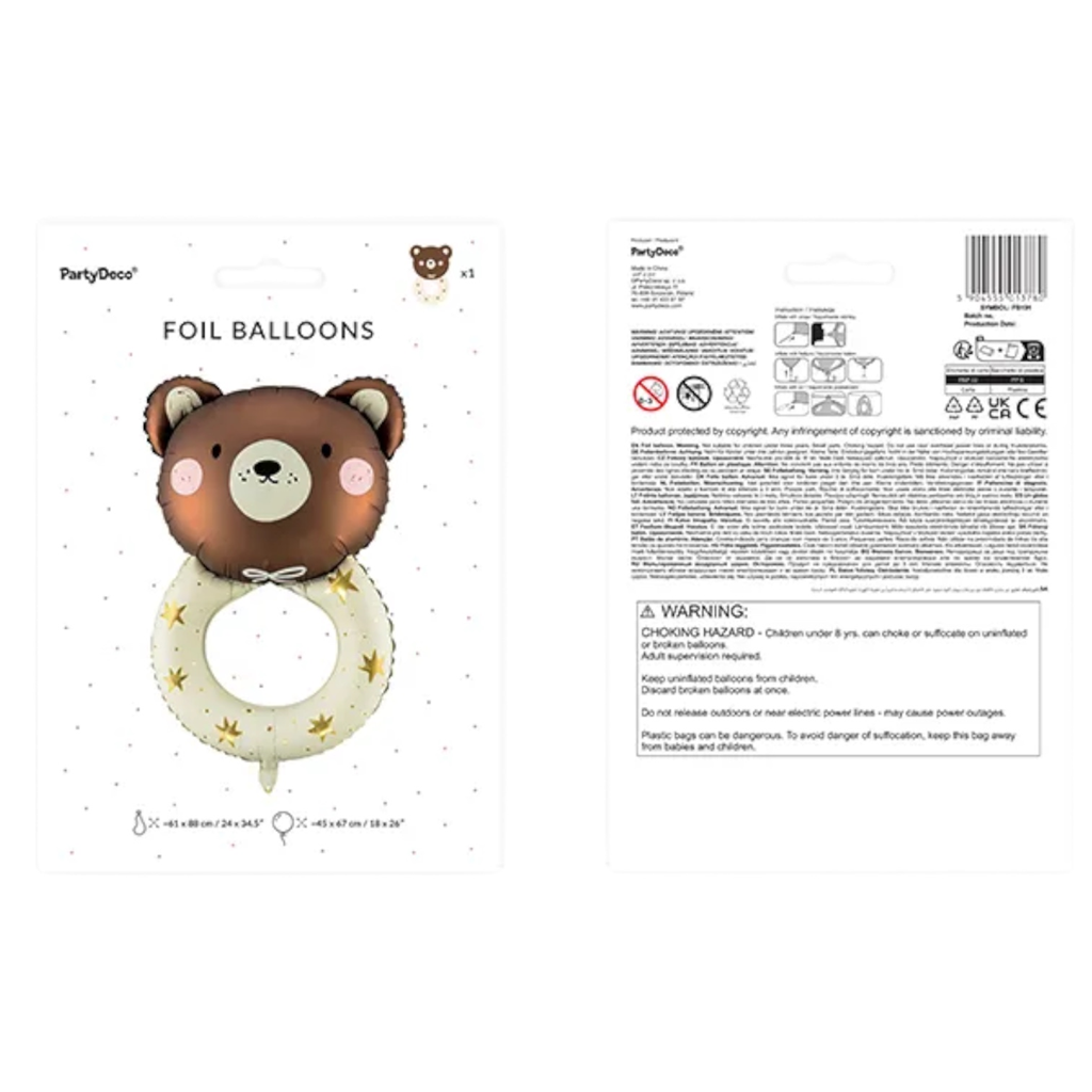 Aluminiumballon Rassel Bär, 61 x 88 cm, cremefarben und braun