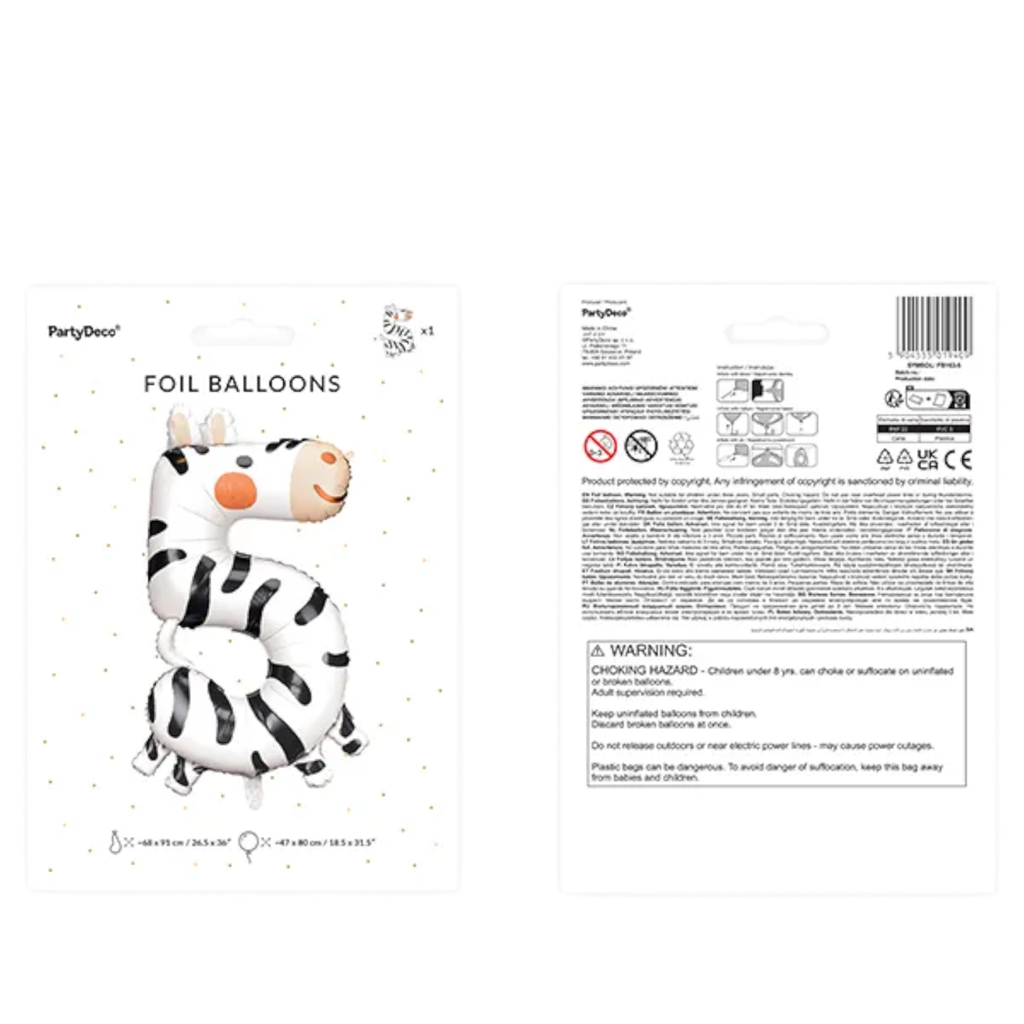 Zebraballon Aluminium - Ziffer 5