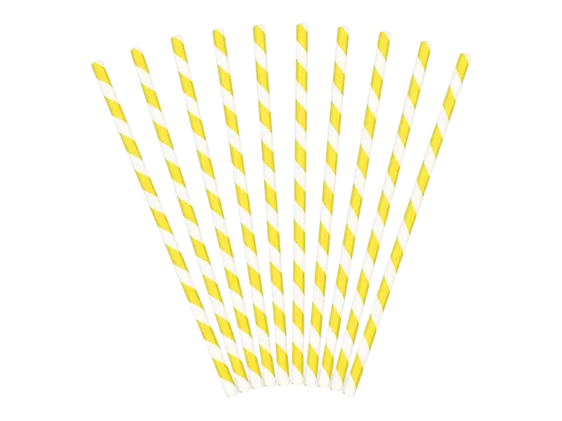 10 gelb-weiß gestreifte Papierstrohhalme