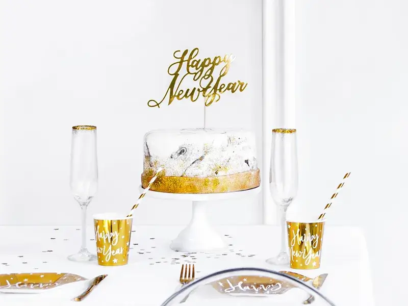 Cake Topper Happy New Year goldfarben