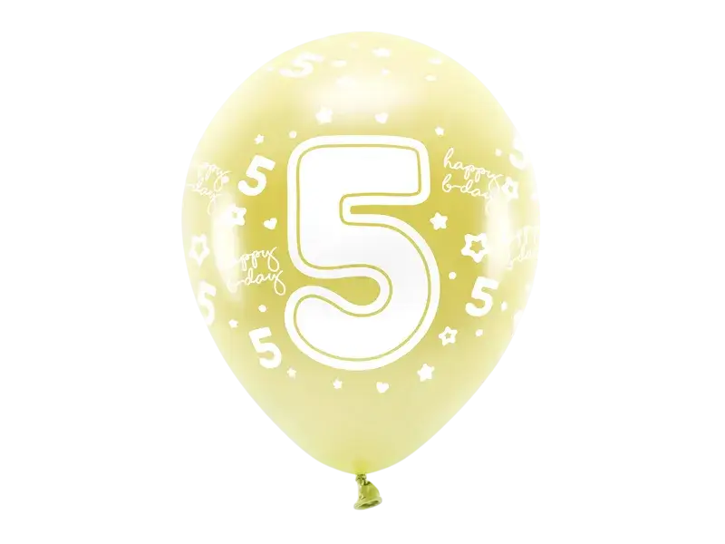 6 Eco-Ballons 33 cm, Ziffer ''5'', goldfarben