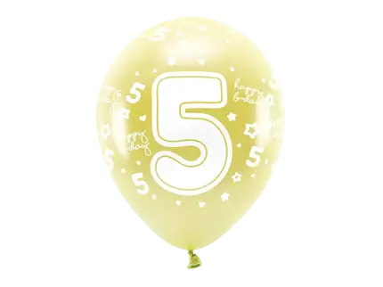 6 Eco-Ballons 33 cm, Ziffer ''5'', goldfarben