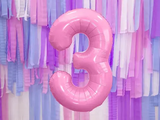 Ballon Chiffre ''3'', Alu, 86cm, hellrosa